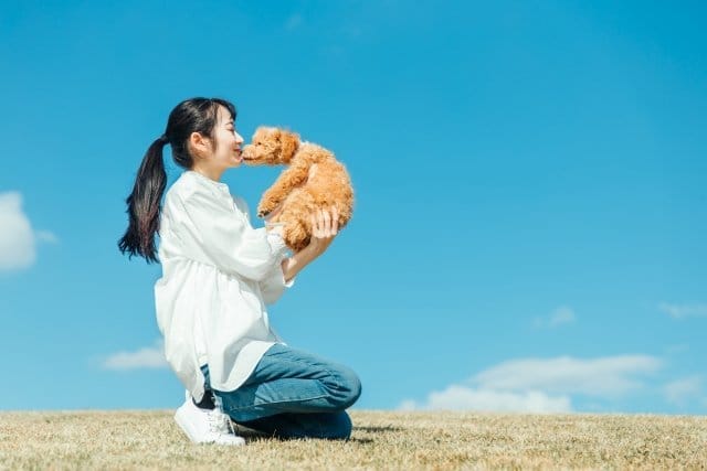 犬とキスする飼い主